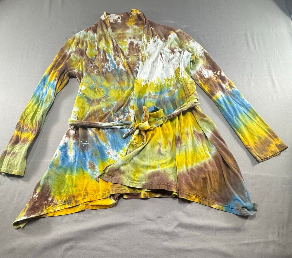 Women’s Tie Dye Wrap Cardigan Belted  Boho Jacket Size Unknown see measurements
